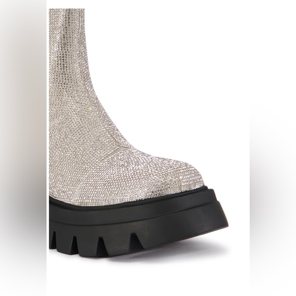 AZALEA WANG KAWAILANI SILVER RHINESTONE COMBAT BOOTIE - Picture 5 of 7